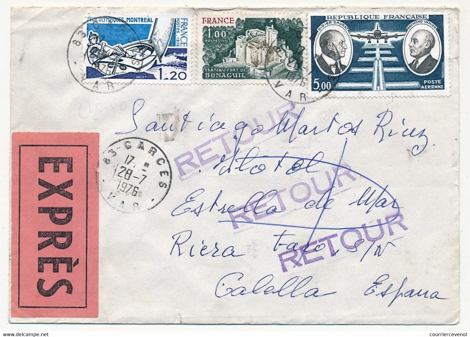 FRANCE - Enveloppe Pour Espagne - EXPRÈS - Affranchissement Composé Depuis GARCES 1976 - Briefe U. Dokumente