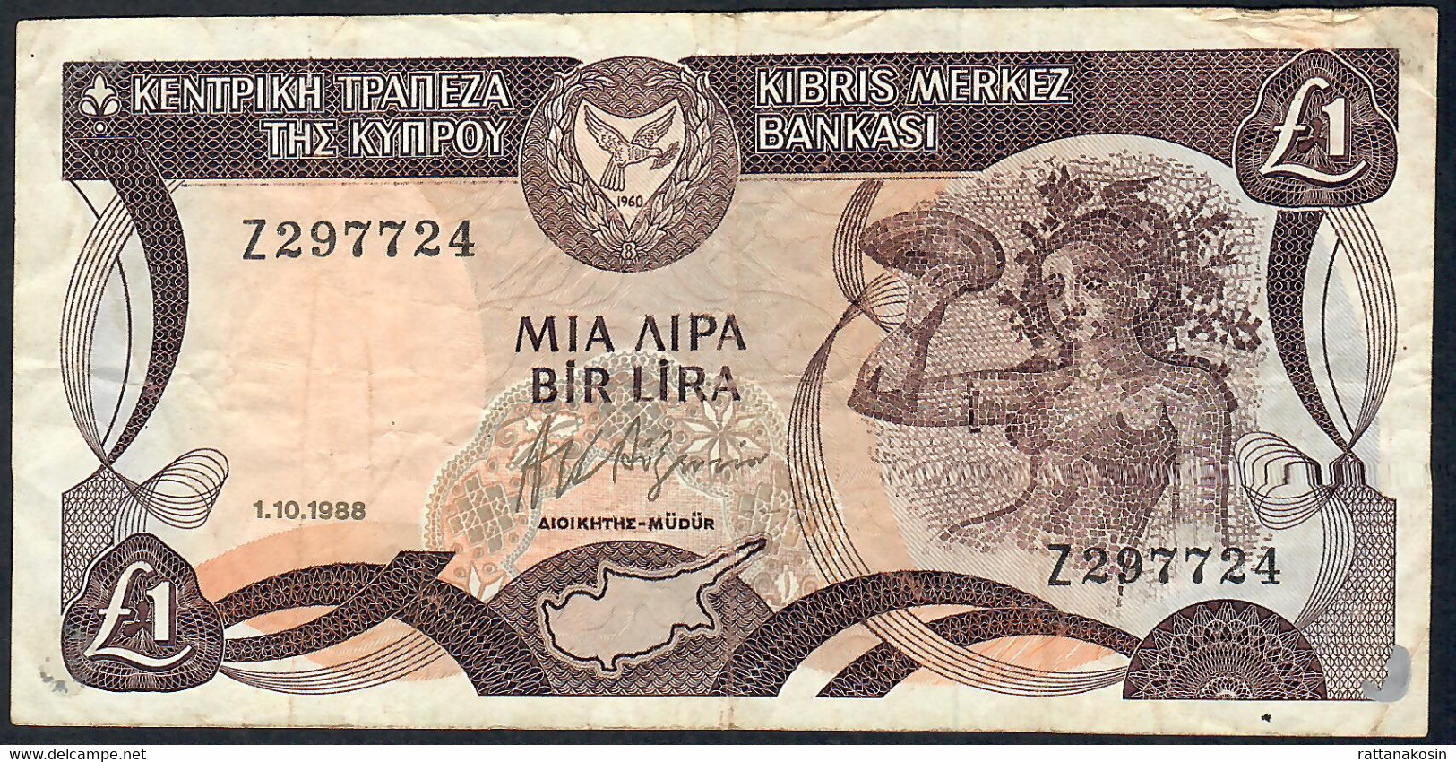 CYPRUS  P53b 1 POUND 1988  # Z       AVF     FOLDS - Zypern