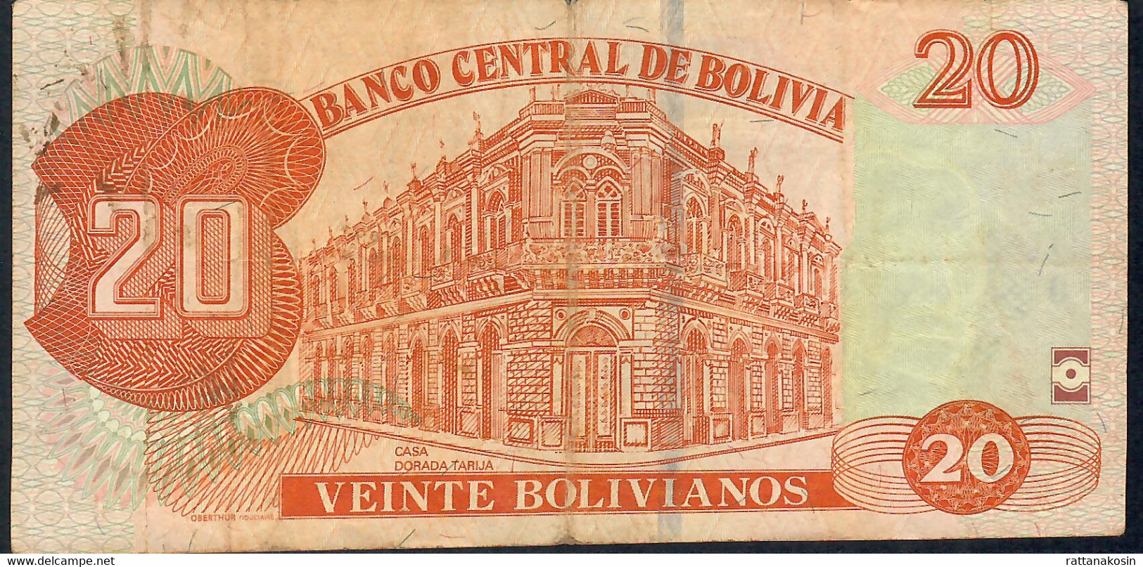 BOLIVIA  P244  20 BOLIVIANOS 2015 # J   Signature 92 VF    NO P.h. - Bolivia