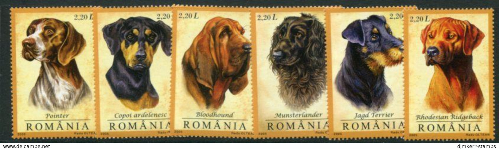 ROMANIA 2005 Hunting Dogs MNH / **.  Michel 5982-87 - Unused Stamps