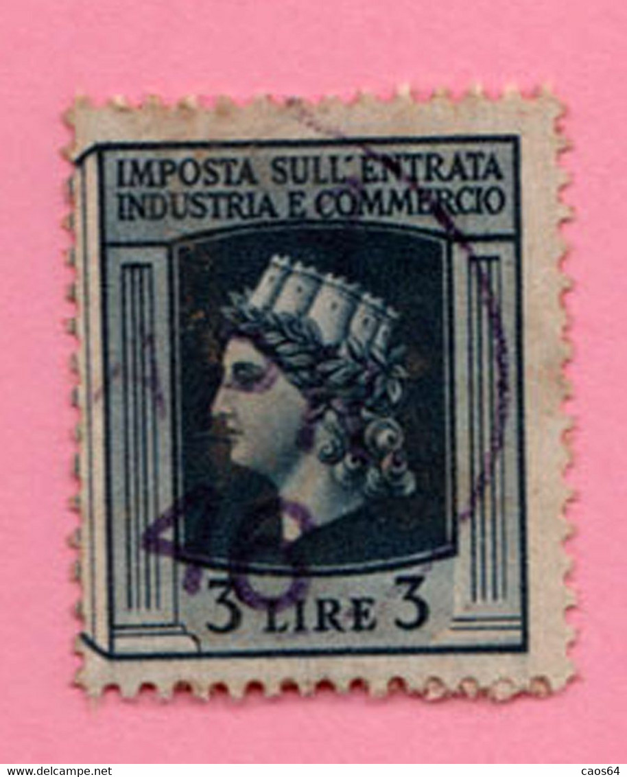 Italia Lungotenenza Fiscali Revenue Imposta Industria Commercio Lire 3 Usato - Revenue Stamps