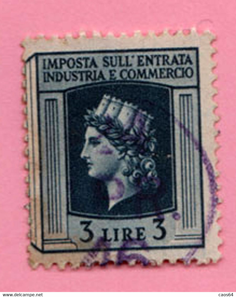 Italia Lungotenenza Fiscali Revenue Imposta Industria Commercio Lire 3 Usato - Revenue Stamps