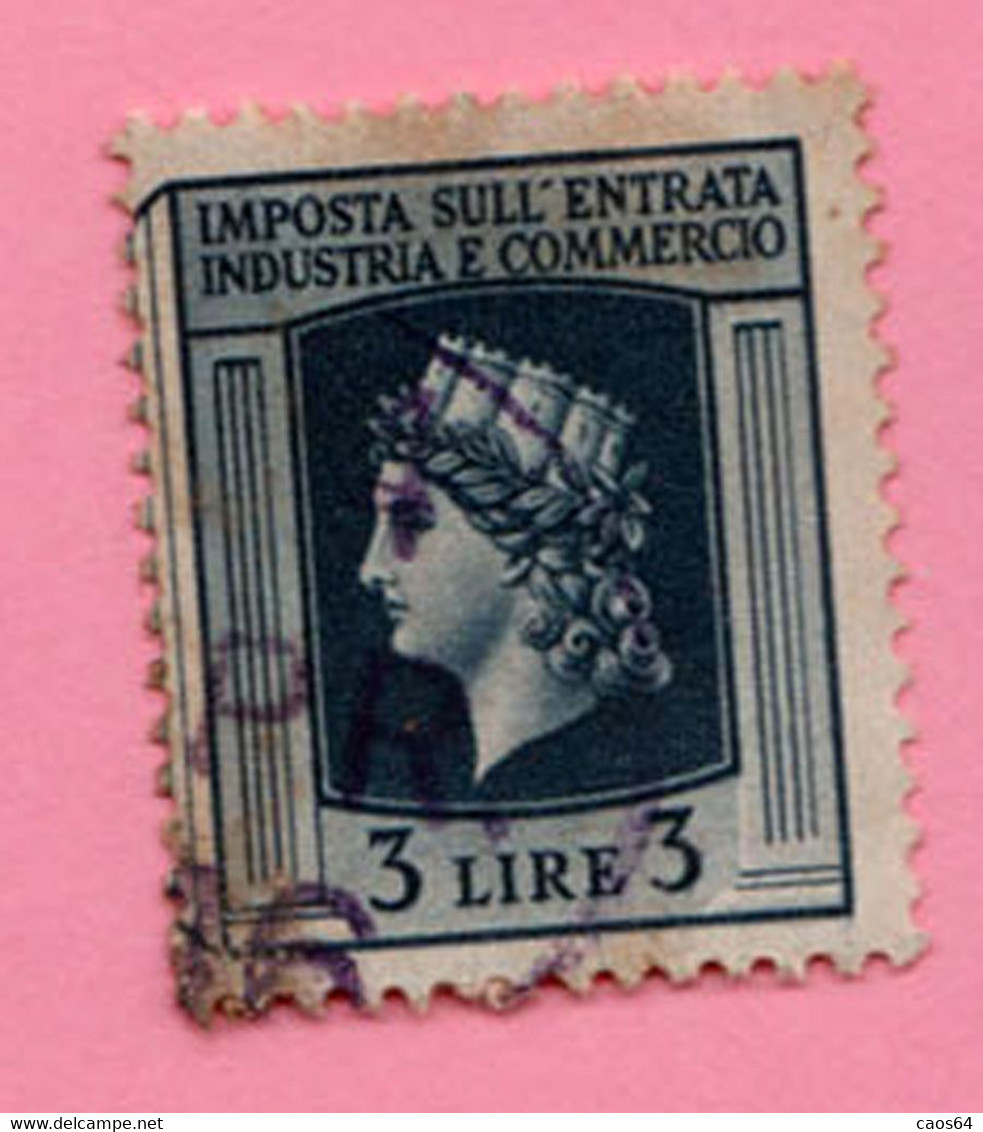 Italia Lungotenenza Fiscali Revenue Imposta Industria Commercio Lire 3 Usato - Revenue Stamps