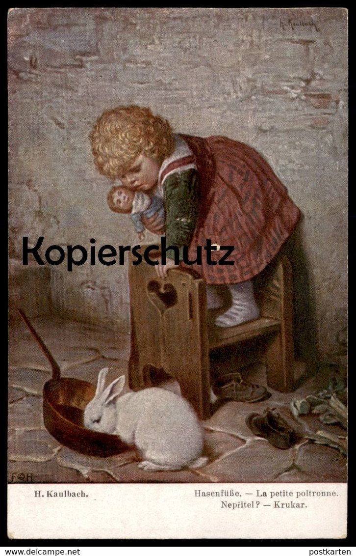 ALTE POSTKARTE H. KAULBACH HASENFÜSSE LA PETITE POLTRONNE KRUKAR Hase Kaninchen Rabbit Kind Mädchen Girl Angst Fear Cpa - Kaulbach, Hermann