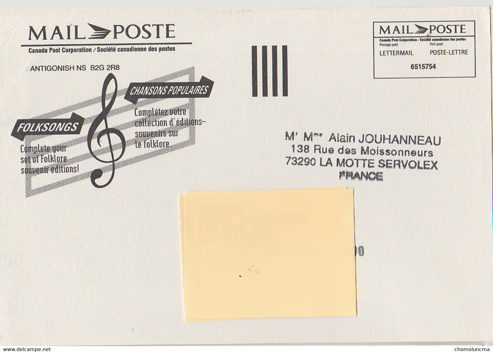 1992 Canada Post Letter Mail Presenting Poste Lettre En Primeur Folklore Folksongs Chansons Populaires Clé De SOL Key - Postal History