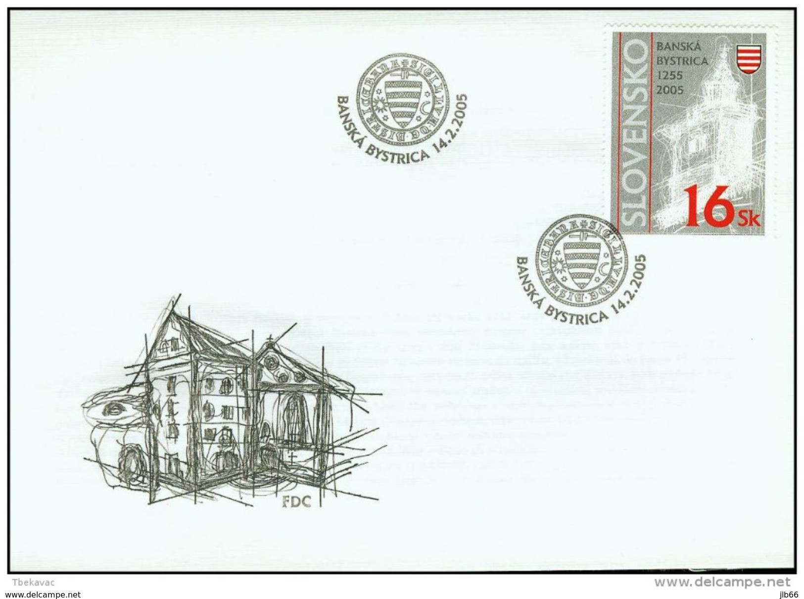 FDC 347 SLOVAQUIE 2005 750 Ans De BANSKA BYSTRICA Armoiries Et Tour Yv 439 Mi 605 - FDC