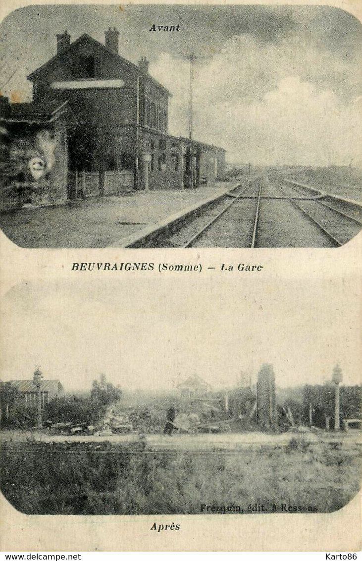Beuvraignes * La Gare * Ligne Chemin De Fer De La Somme * CPA Ancienne 2 Vues - Beuvraignes