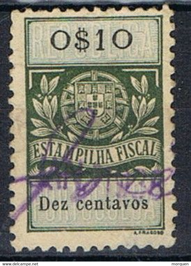 Sello Fiscal PORTUGAL 10 Ctvos, Impuestos, Matasellado 1938 º - Oblitérés