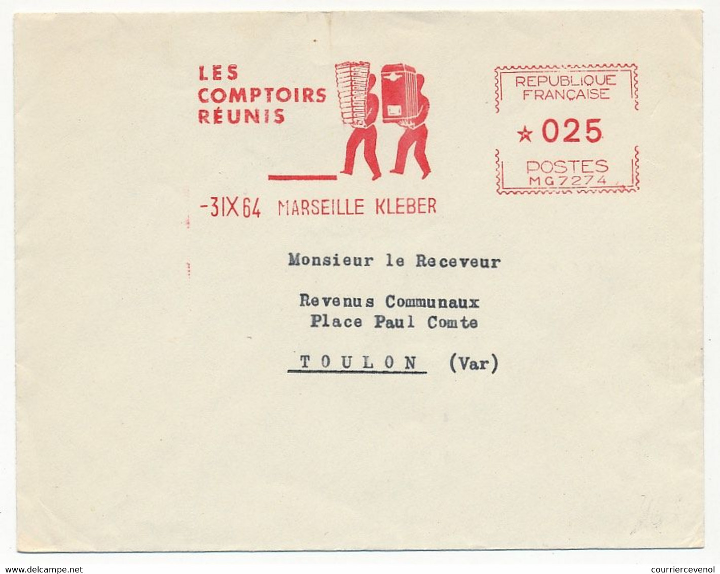 FRANCE - Enveloppe EMA - Les Comptoirs Réunis - 3/9/1964 - Marseille Kléber - EMA (Printer Machine)