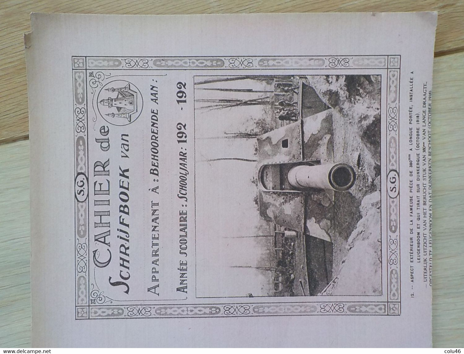 1920  Protège-cahier Neuf Schrijfboek Officiers à Steenstraete Canon Pièce De 380 Mm Tirait Sur Dunkerque Leugenboom - Ieper