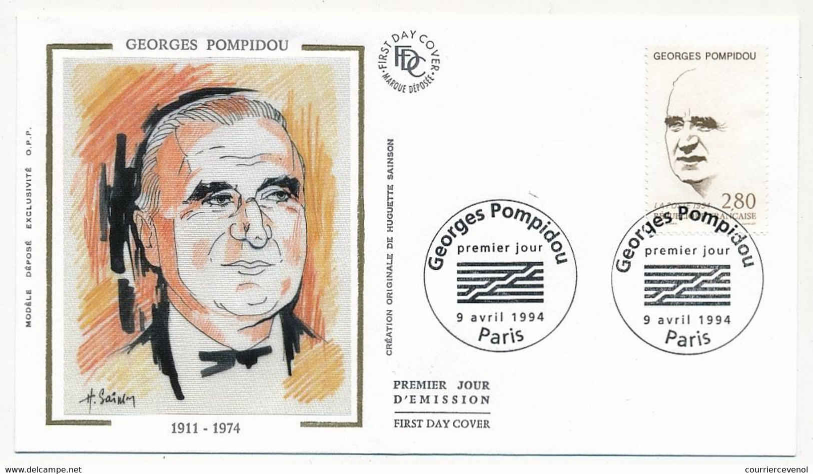 FRANCE - Enveloppe FDC Soie - 2,80 Georges Pompidou - Paris - 9 Avril 1994 - 1990-1999