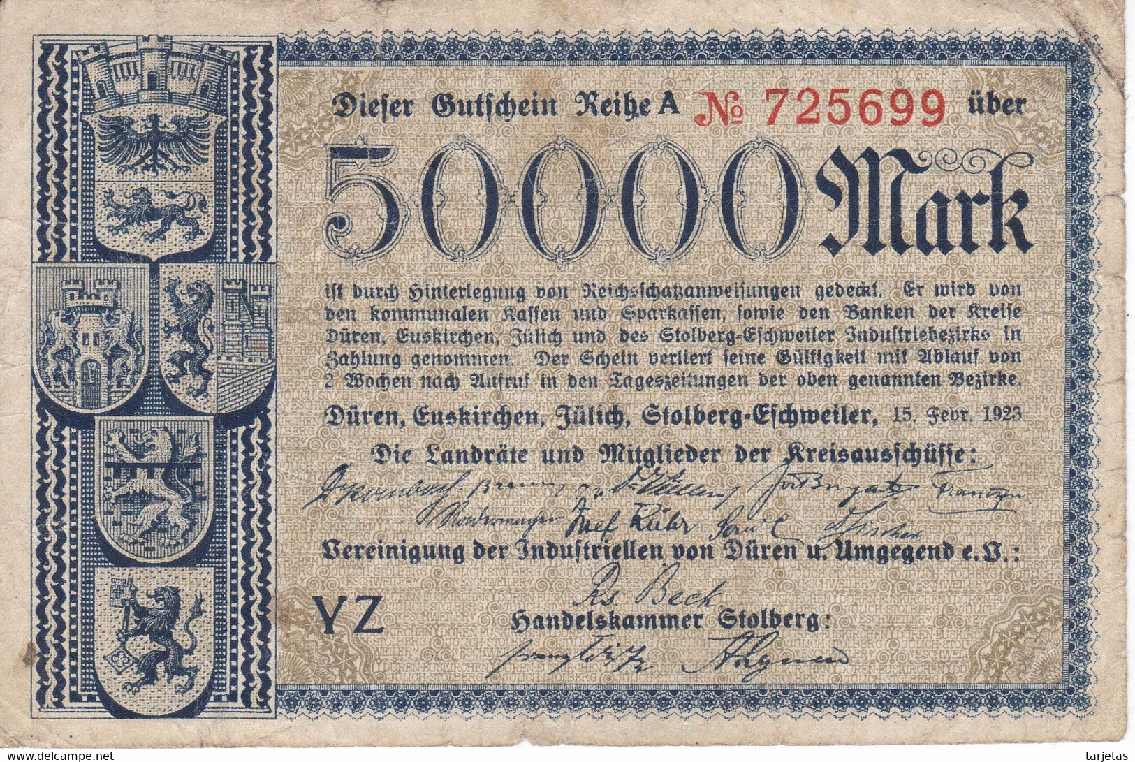 BILLETE DE ALEMANIA DE 50000 MARK DEL AÑO 1923  (BANKNOTE) - 50.000 Mark