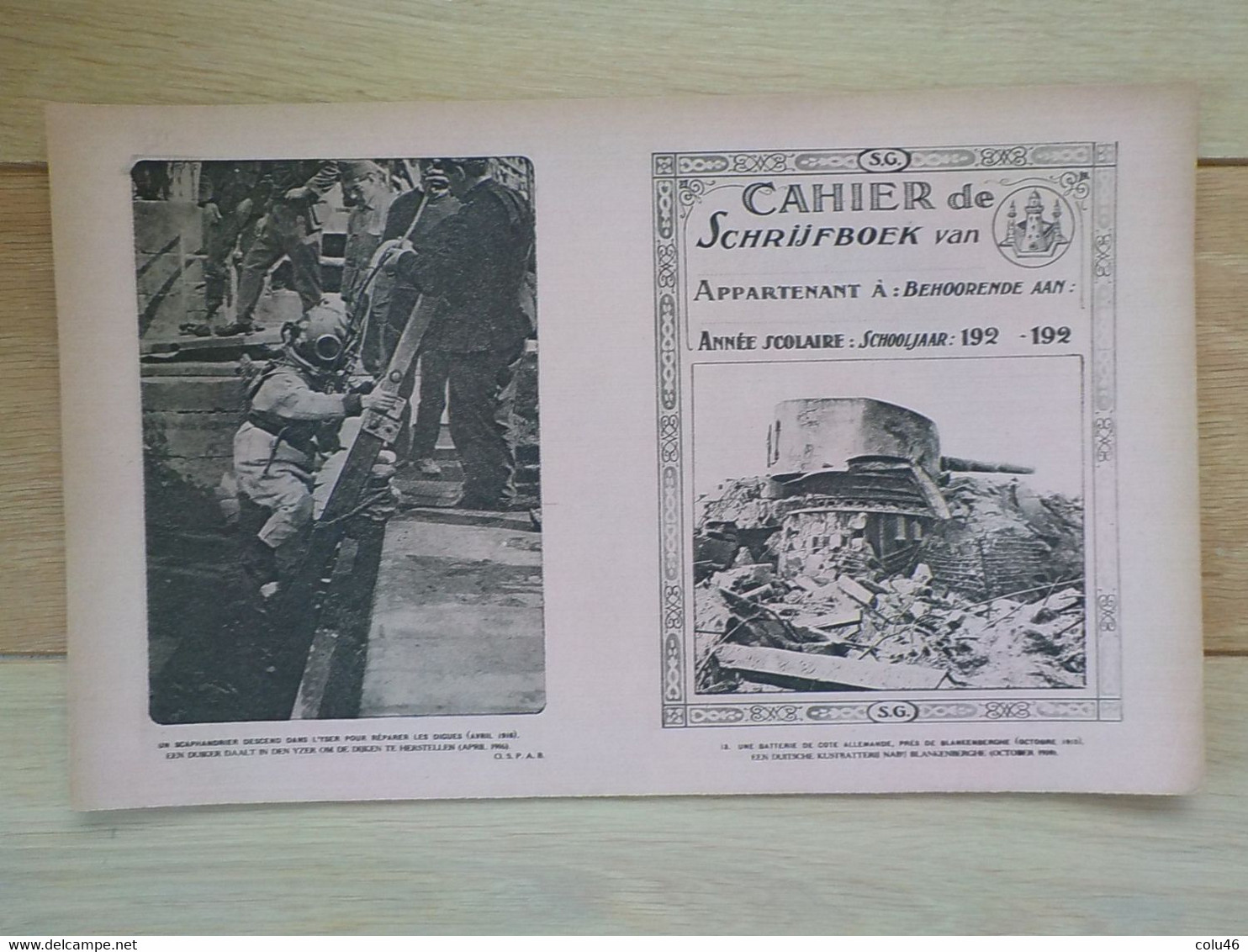 1920 Protège-cahier Schrijfboek Militaria Batterie Allemande Blankenberghe Scaphandrier Yser Répare Digues - Blankenberge
