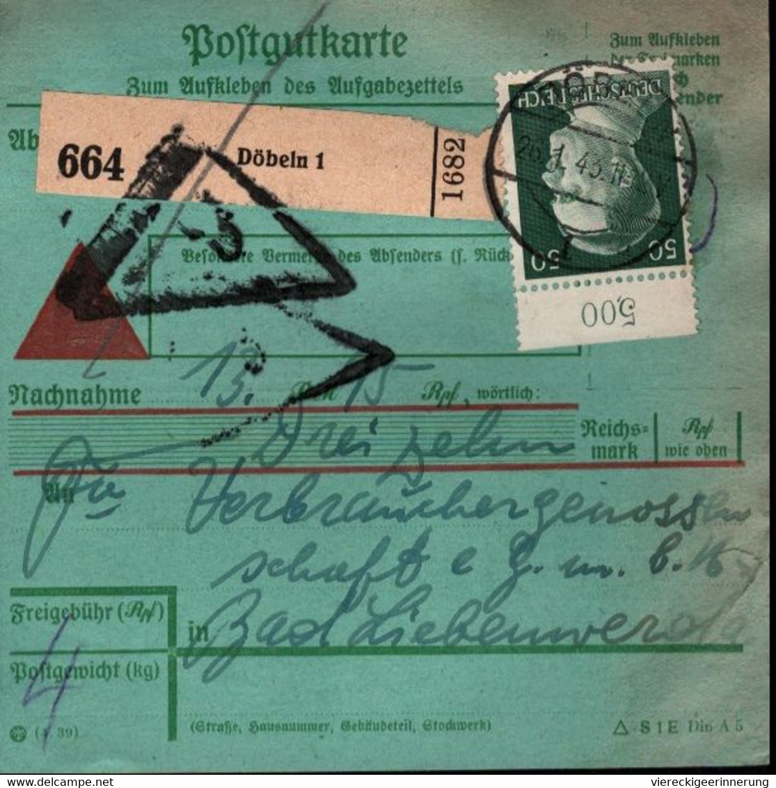! 1943 Döbeln Nach Bad Liebenwerda, Bogenrand, Nachnahme Paketkarte, Deutsches Reich, 3. Reich - Covers & Documents