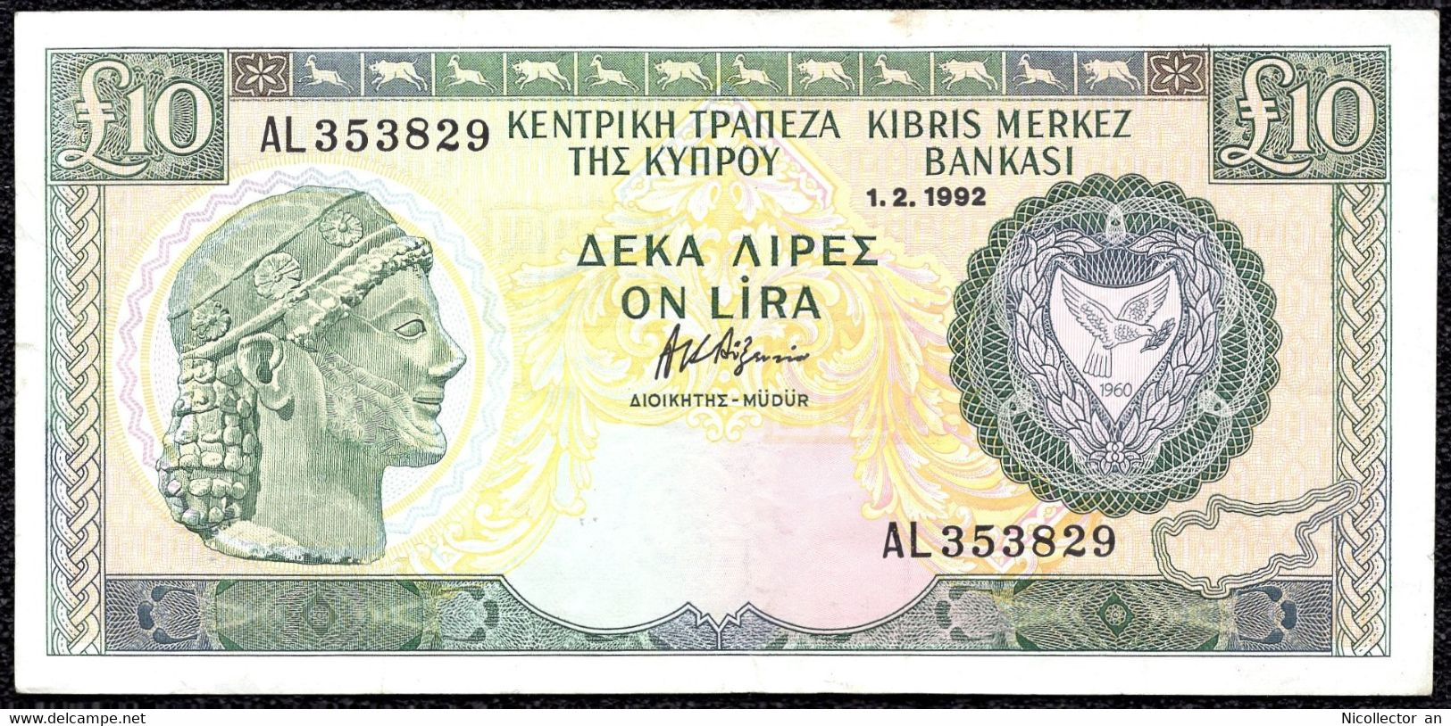 Cyprus 10 Lira 1992 P-55b AXF Artemis - Cyprus