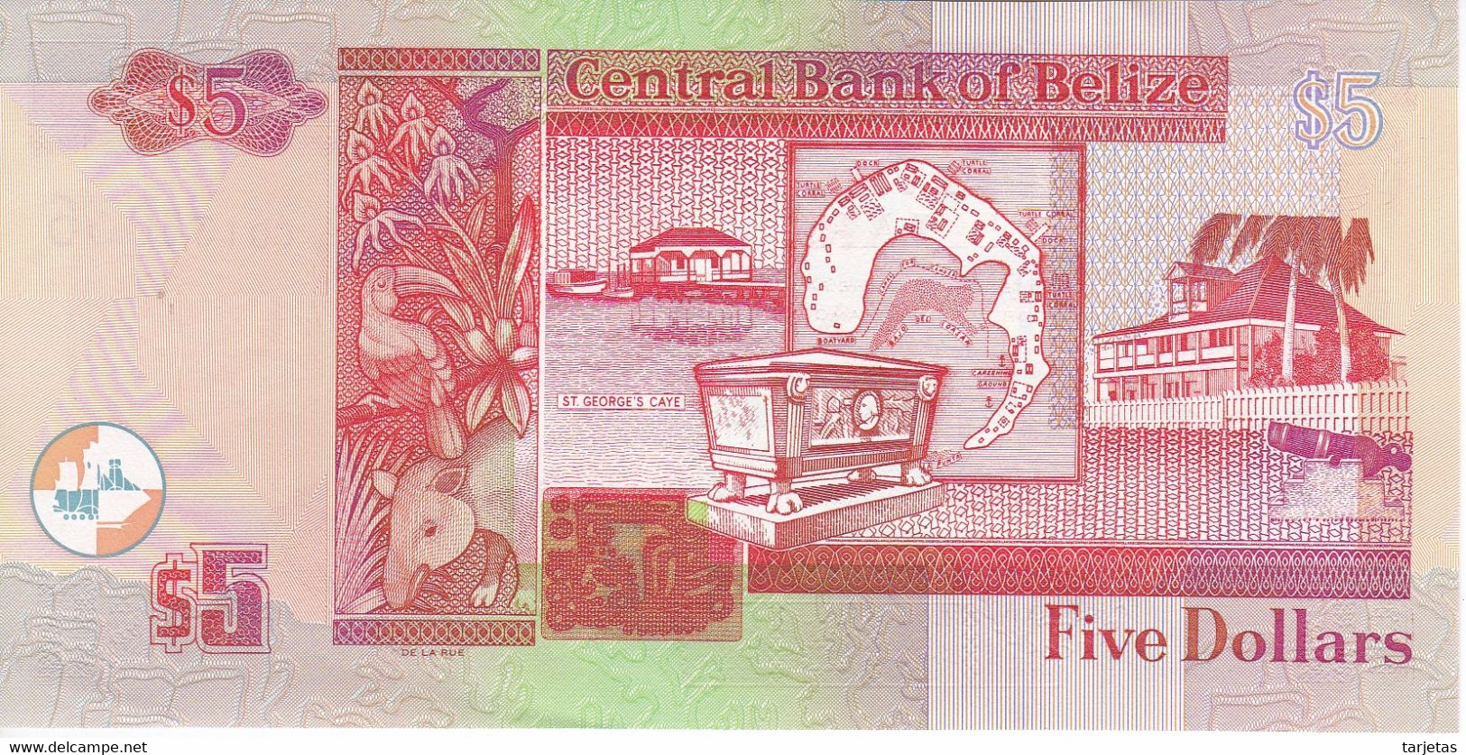 BILLETE DE BELICE DE 5 DOLLARS DEL AÑO 2002 SIN CIRCULAR (UNCIRCULATED)  (BANKNOTE) PEZ-FISH - Belize