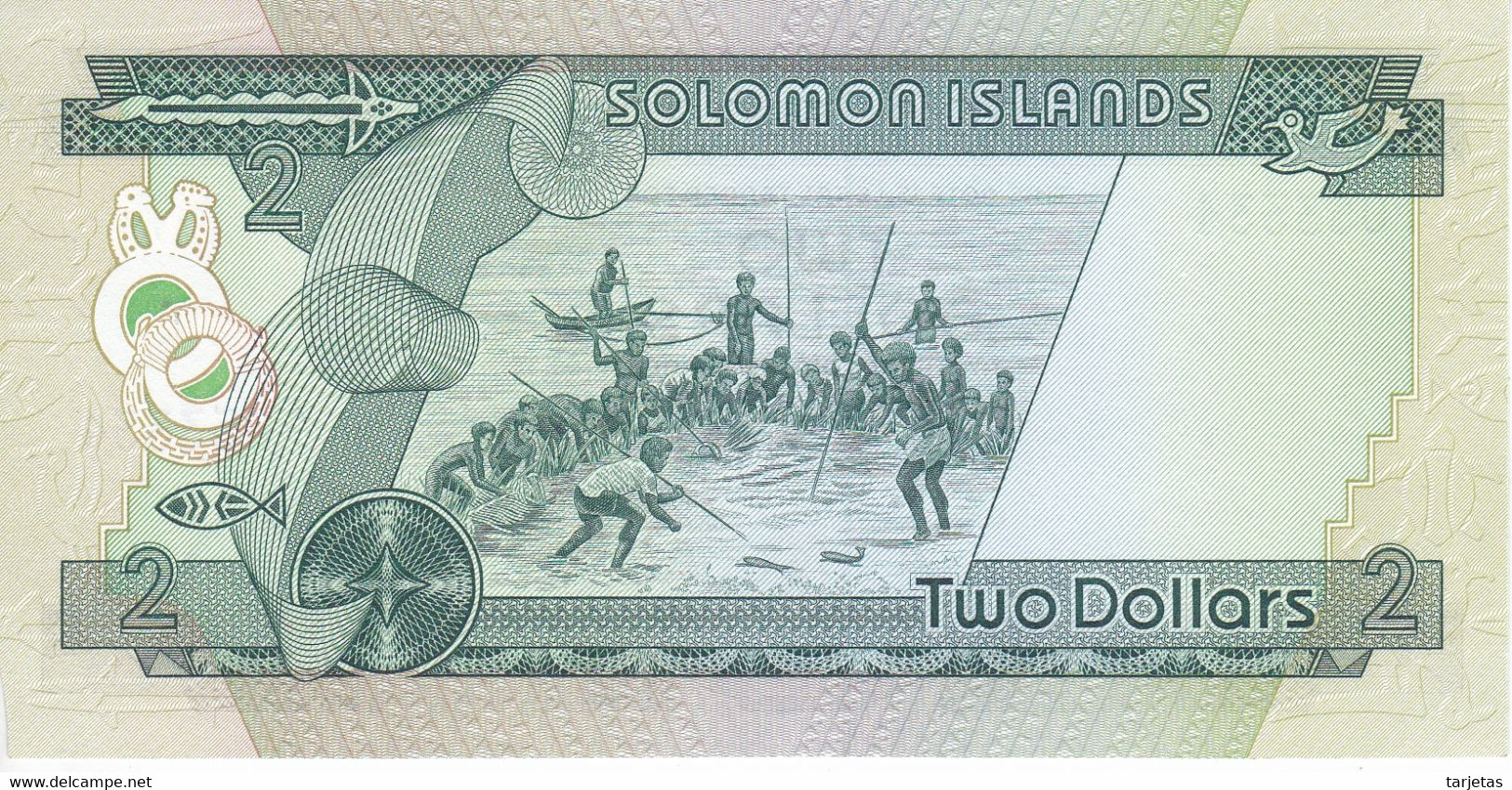 BILLETE DE SALOMON ISLANDS DE 2 DOLLARS DEL AÑO 1977 SIN CIRCULAR-UNC (defecto Esquina Al Hacer El Corte) - Salomons