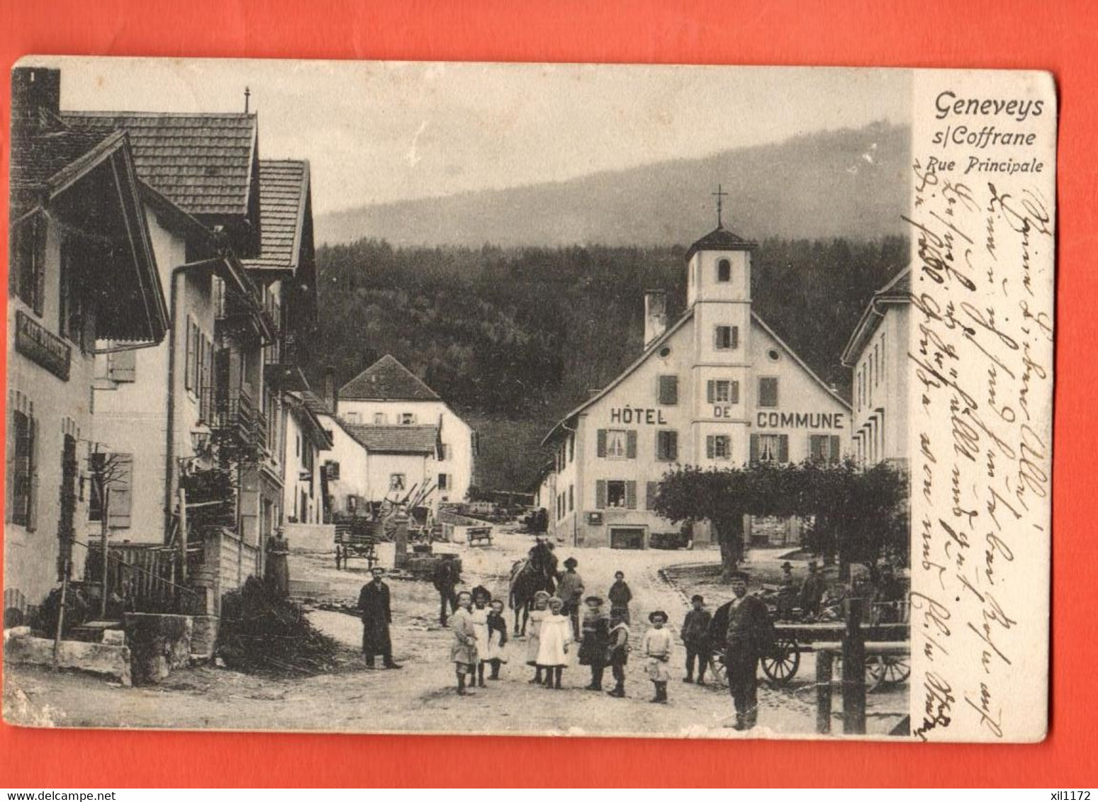 ZBJ-17 RARE Geneveys Sur Coffrane Val-de-Ruz Rue Principale,Hotel De Commune,TRES ANIME Cachet 1904 - Coffrane