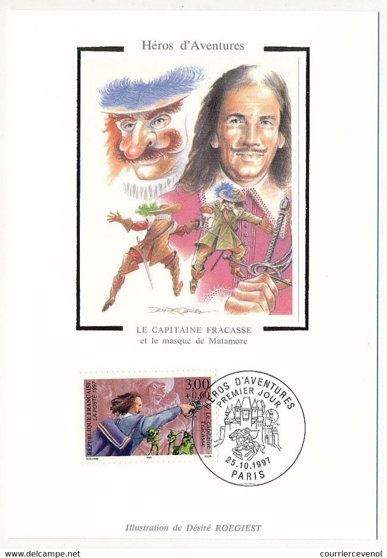 FRANCE - 6 Cartes Maximum Soie - Héros d'Aventure - D'Artagnan, Fracasse, Cyrano, Lancelot... 25/10/1987 PARIS