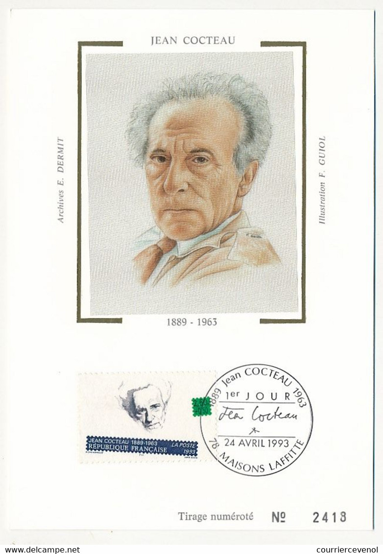 FRANCE => 6 Cartes Maximum Soie - Série Des Ecrivains 1993 - Pagnol, Chamson, Yourcenar, Cocteau, Alain, Maupassant - 1990-1999