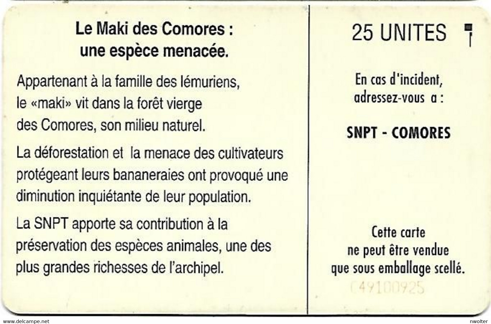 @+ TC Des Comores : Le Maki - SC5 - 25U - ( Ref : KM-OPT-0007 ) - Komoren