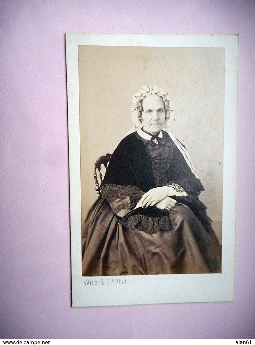 PHOTO CDV 19 EME FEMME ELEGANTE TYPE NOBLESSE ROBE  MODE Cabinet WITZ A ROUEN - Antiche (ante 1900)