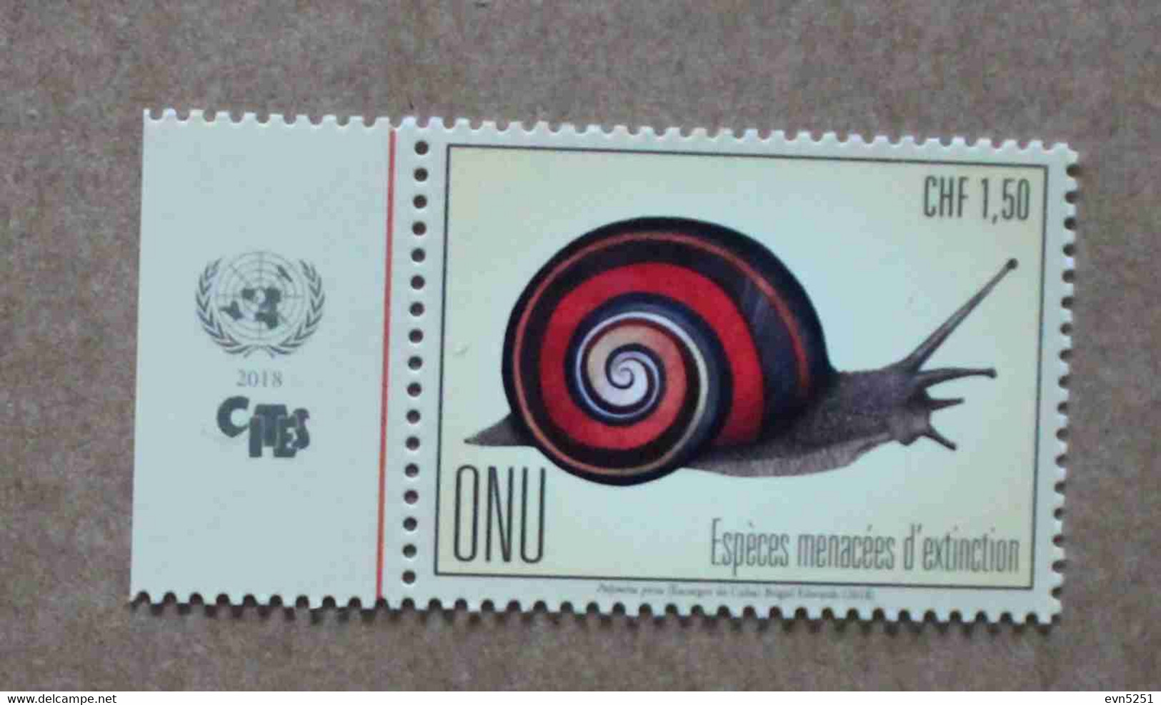 Ge18-01 : Nations-Unies (Genève) / Protection De La Nature - Escargot Terrestre De Cuba (Polymita Picta) - Unused Stamps