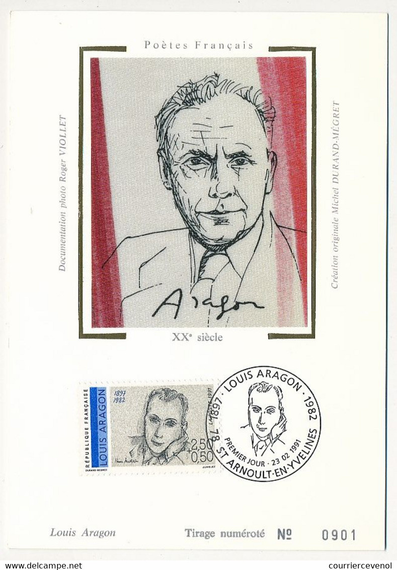 FRANCE - 6 Cartes Maximum Soie - Série "Poètes" - Eluard, Ponge, Aragon, Prévert, Char, Breton - 23/02/1991 - 1990-1999