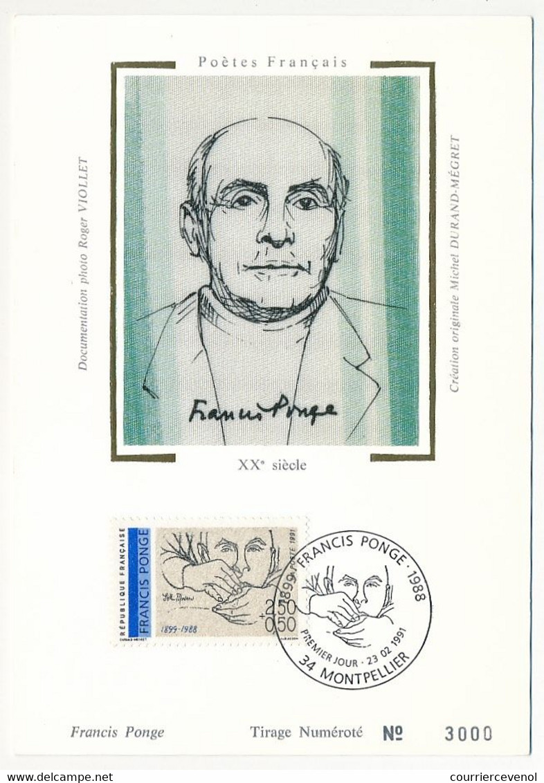 FRANCE - 6 Cartes Maximum Soie - Série "Poètes" - Eluard, Ponge, Aragon, Prévert, Char, Breton - 23/02/1991 - 1990-1999