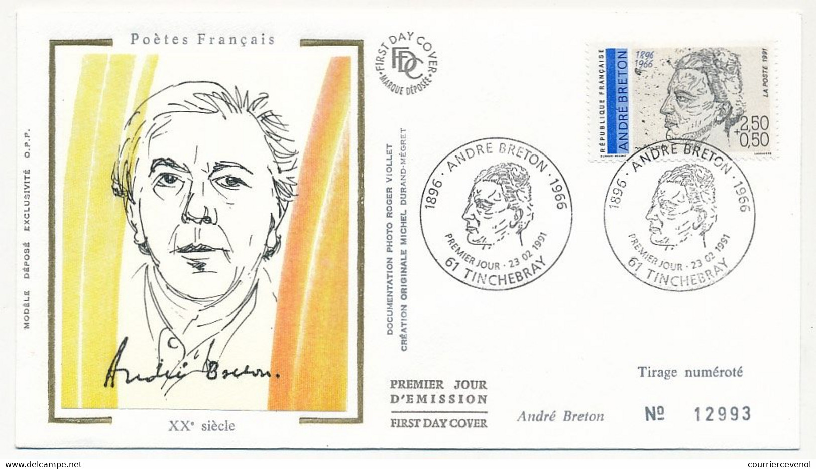 FRANCE - 6 Enveloppes FDC Soie - Série "Poètes" - Eluard, Ponge, Aragon, Prévert, Char, Breton - 23/02/1991 - 1990-1999