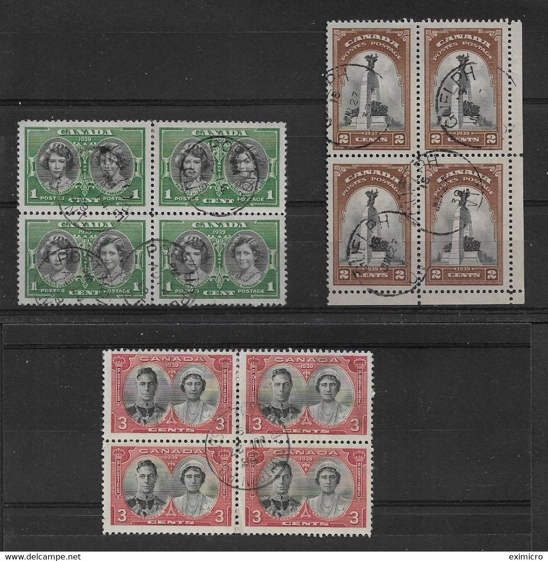 CANADA 1939 ROYAL VISIT SET IN VERY FINE USED BLOCKS OF 4 SG 372/374 Cat £9 - Sonstige & Ohne Zuordnung