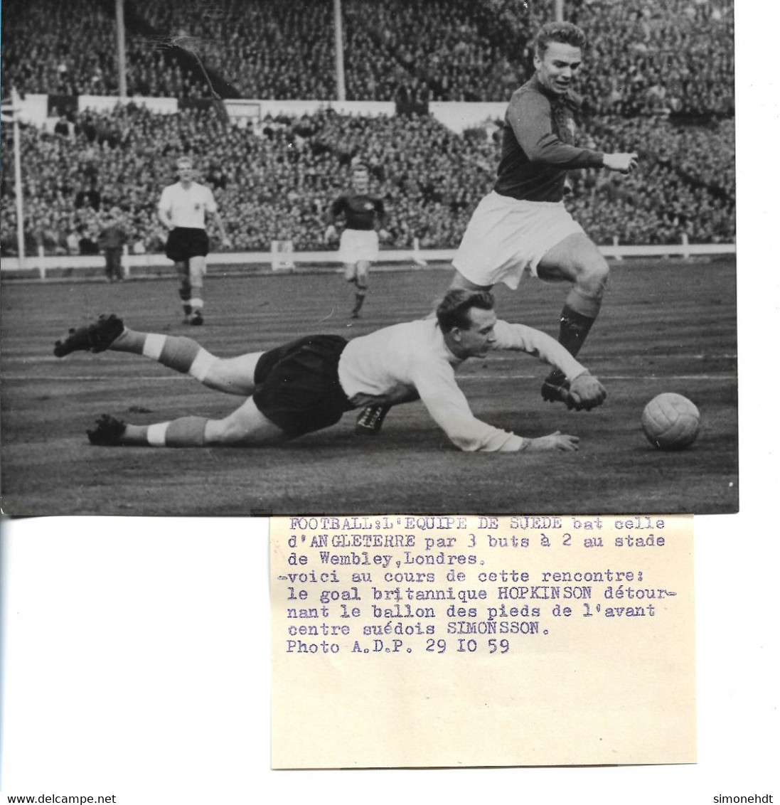 Football - Photo De 1959 - Gardien De But De L équipe D'Angleterre - HOPKINSON Et Simonsson De Léquipe De Suède - Andere & Zonder Classificatie