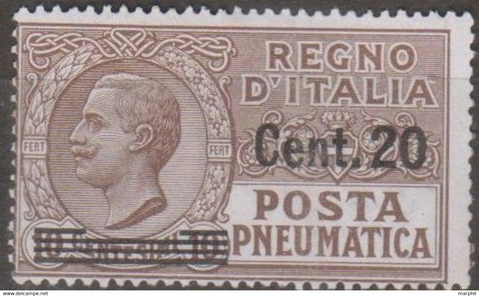 Italia 1924 Posta Pneumatica UnN°PN5 (*) No Gum Cent 20/10 - Pneumatic Mail