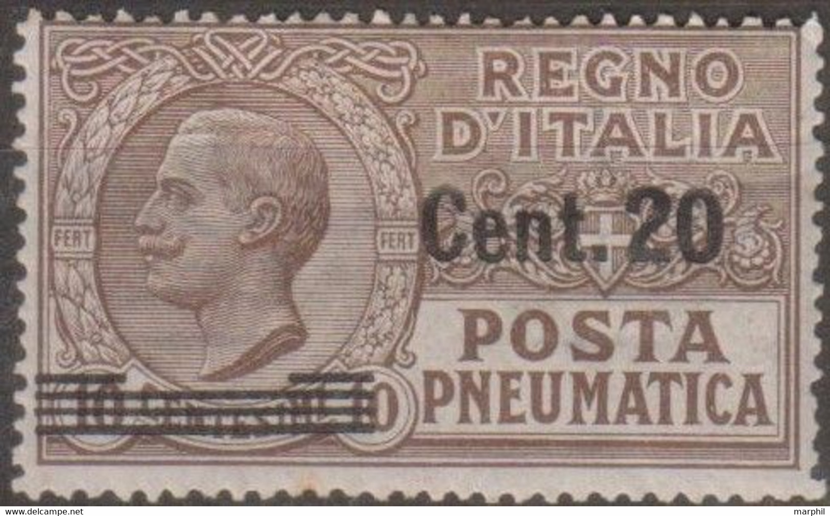 Italia 1924 Posta Pneumatica UnN°PN5 MH/* Cent 20/10 - Pneumatische Post