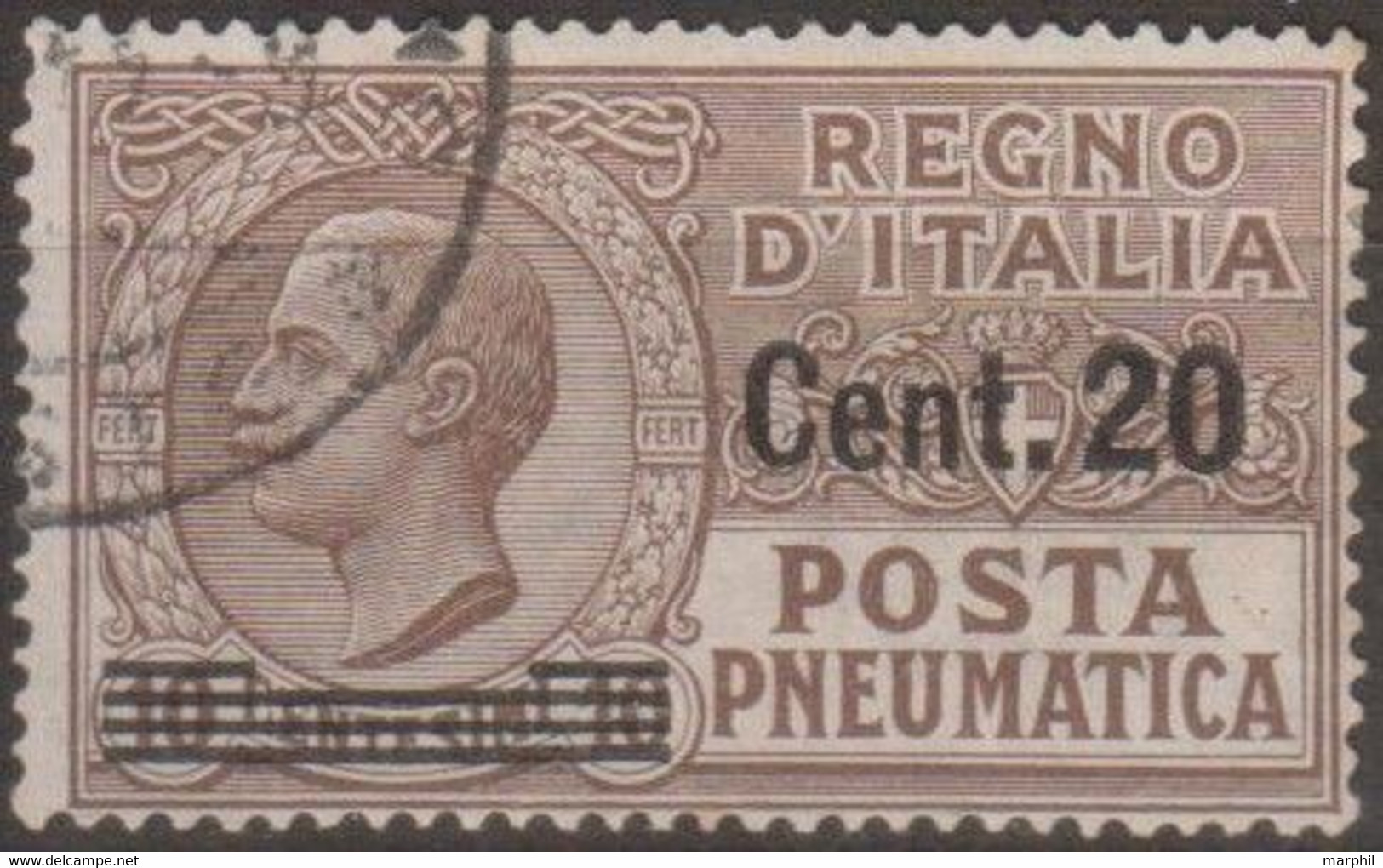 Italia 1924 Posta Pneumatica UnN°PN5 (o) Cent 20/10 - Poste Pneumatique