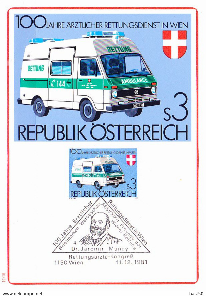 Österreich Austria Autriche - 100 Jahre ärztlicher Rettungsdienst (MiNr: 1694) 1981 - MK - Maximumkarten (MC)