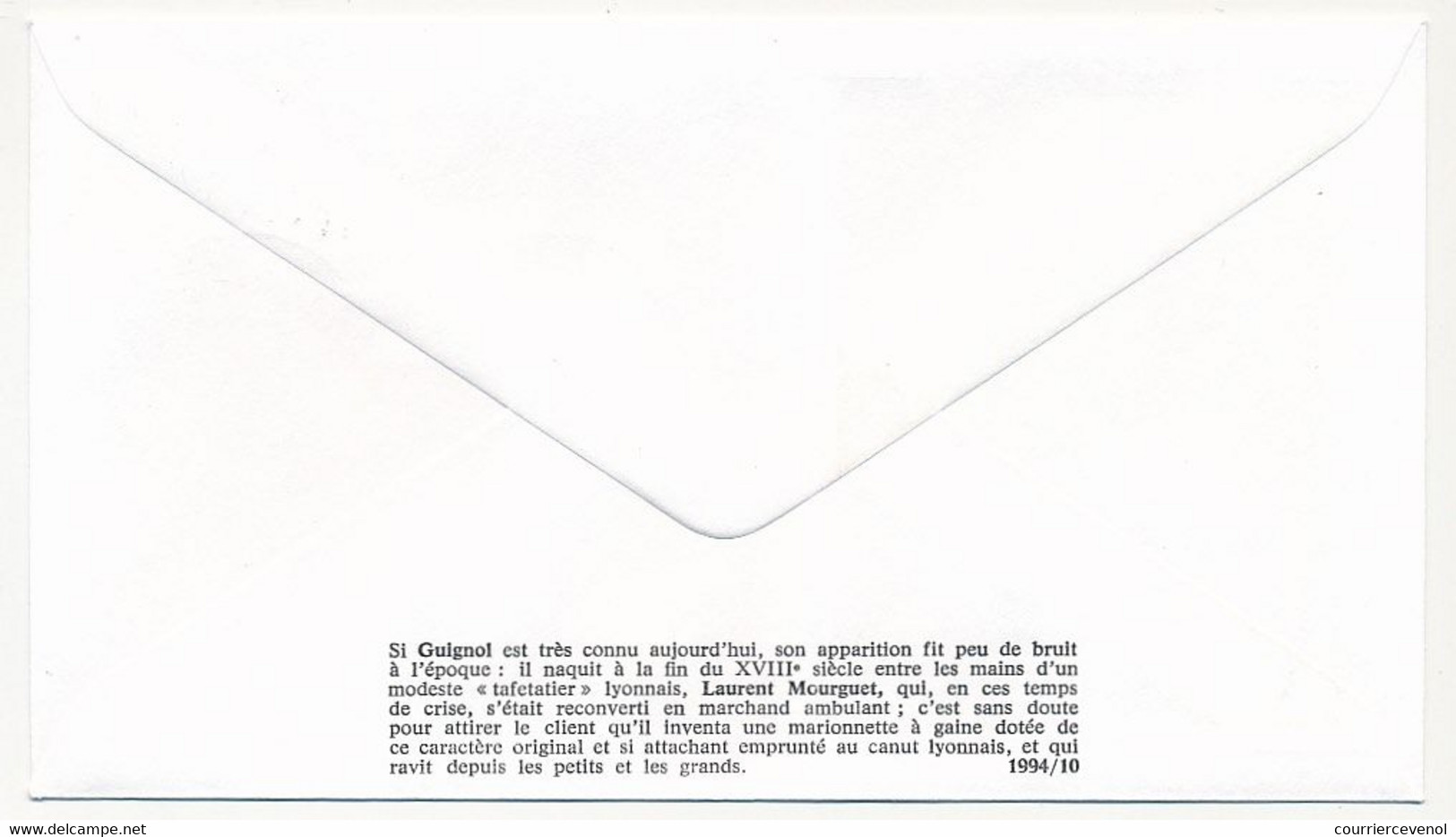 FRANCE - 2 Enveloppes FDC Soie - L. MOURGUET Créateur De Guignol - Obl VILLEURBANNE / LYON - 4 Mars 1994 - 1990-1999