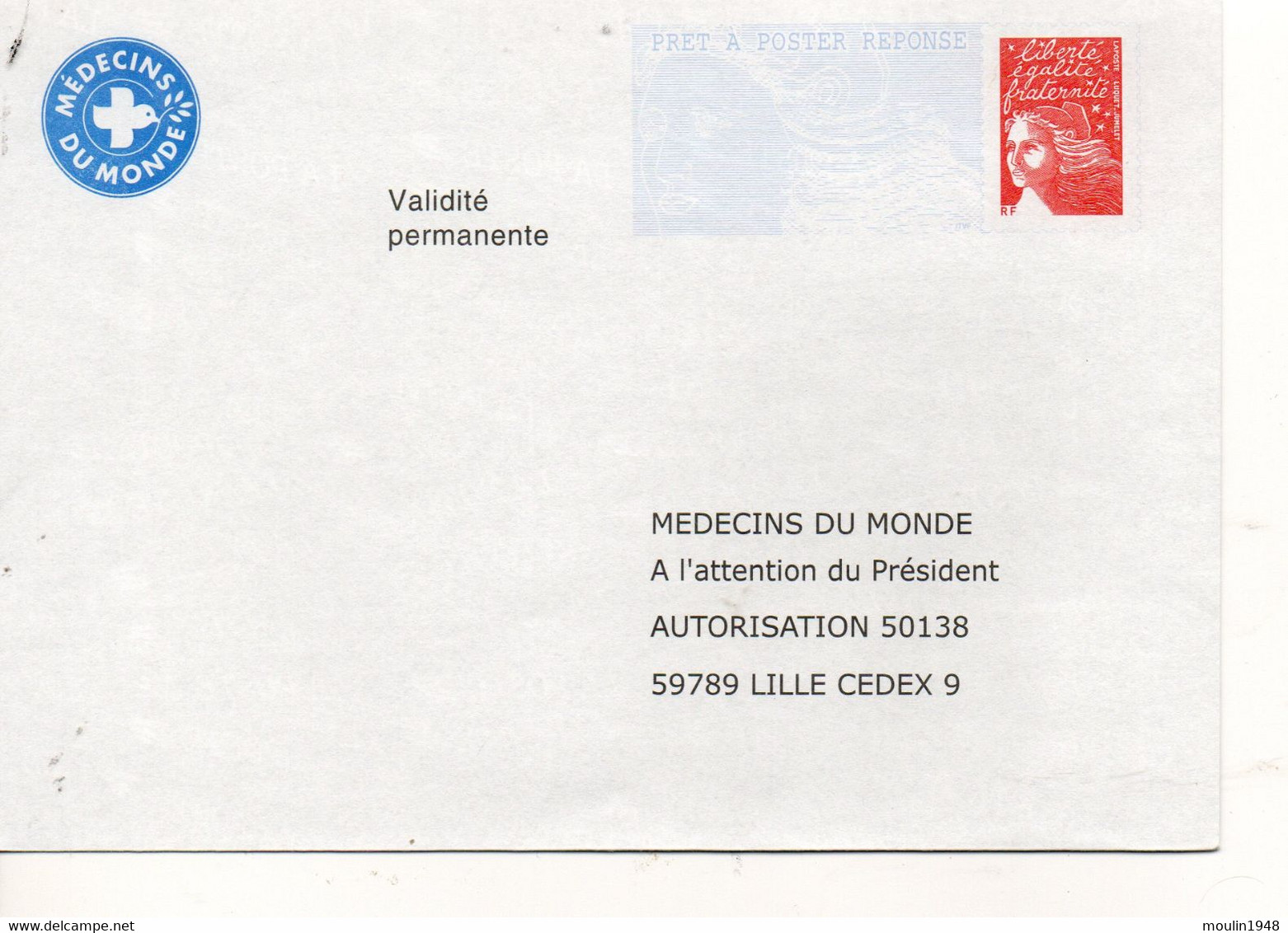 PAP Pret à Poster Reponse Marianne Du 14 Juillet 89édecin Du Monde.  0307105 - PAP: Antwort/Luquet