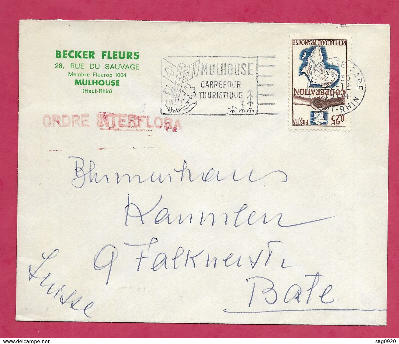 Enveloppe Avec Oblitération Mulhouse Gare Pour La Suisse - 1961-....