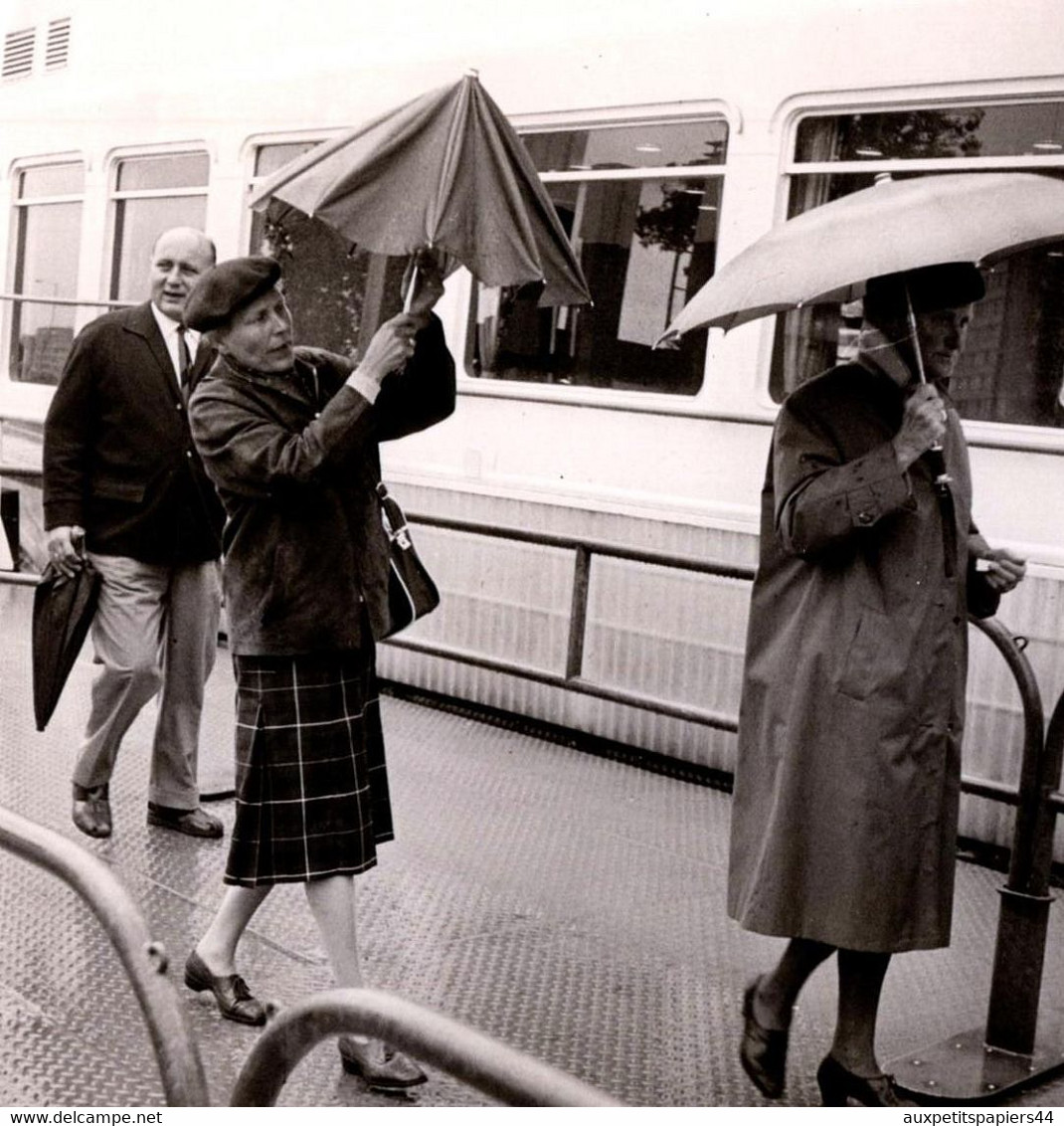 Photo Originale Marcheurs De Rue à Rotterdam Sur Le Ponton Willemsplein Pour La Visite Du Port & Parapluies En 08/1965 - Identifizierten Personen