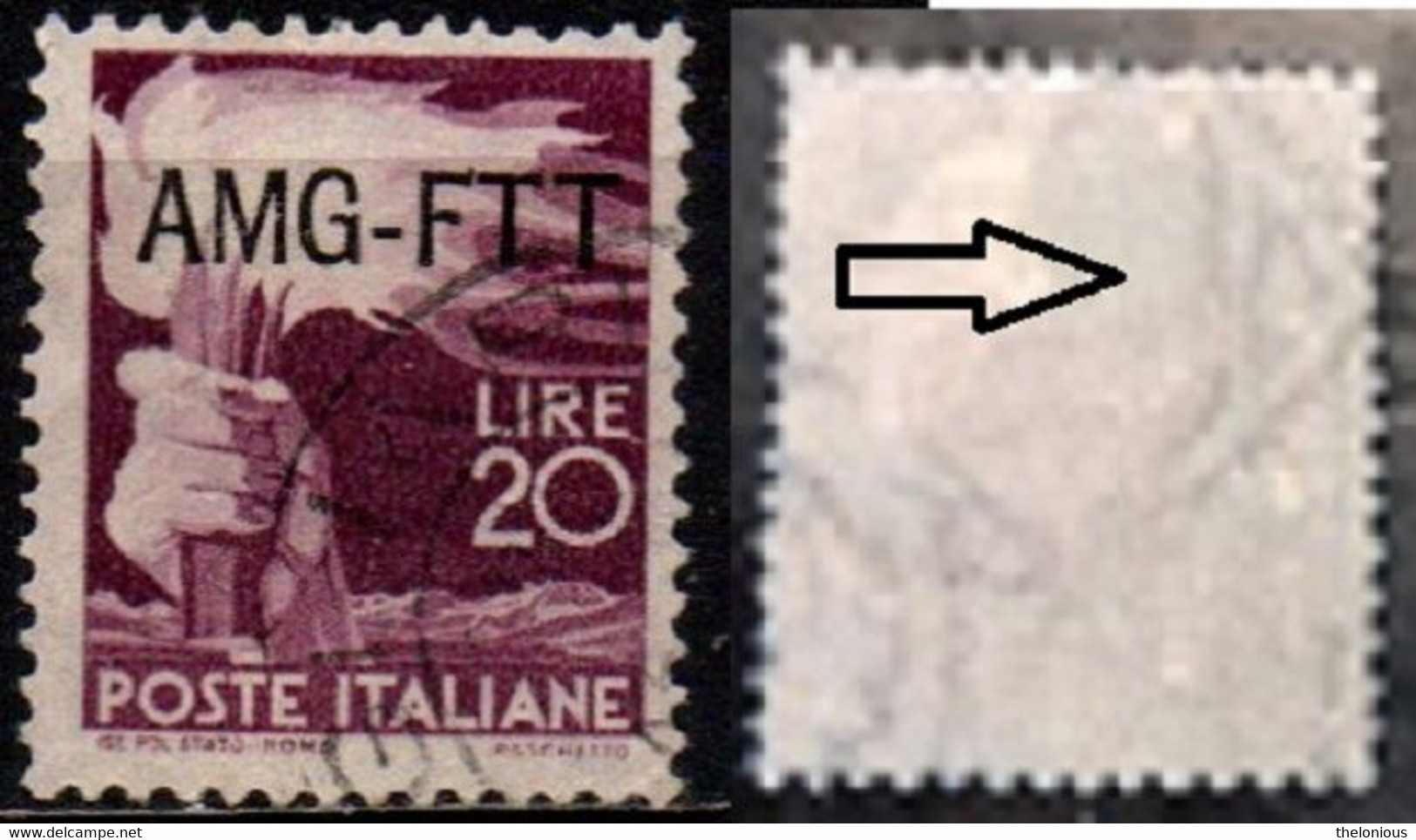 # Trieste AMG - FTT - 20 Lire Democratica Filigrana Lettere Destra 10/10, Usato - Andere & Zonder Classificatie