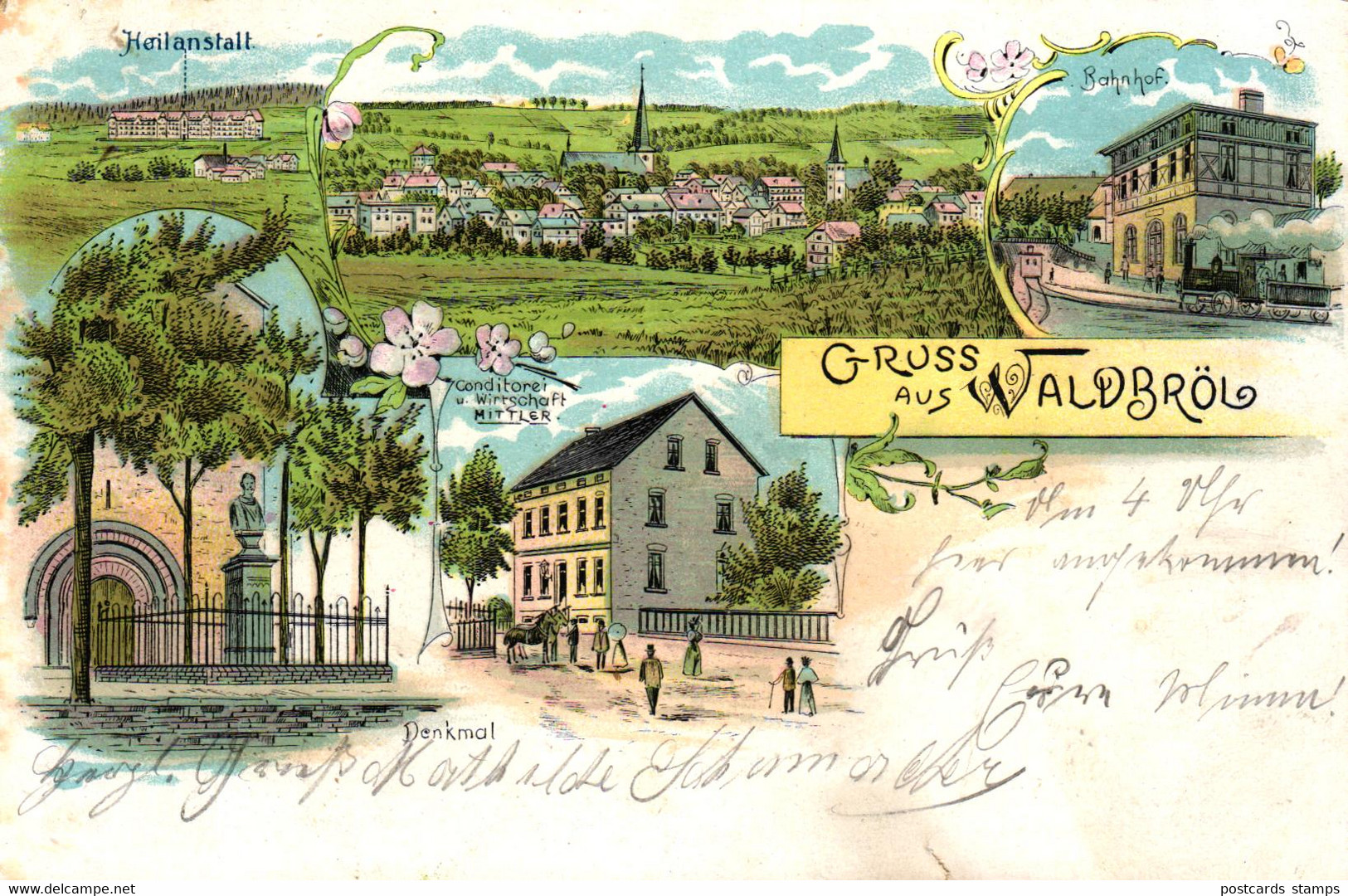 Waldbröl, Farb-Litho Mit Coditorei U. Wirtschaft Mittler Und Bahnhof, Um 1900/05 - Waldbroel