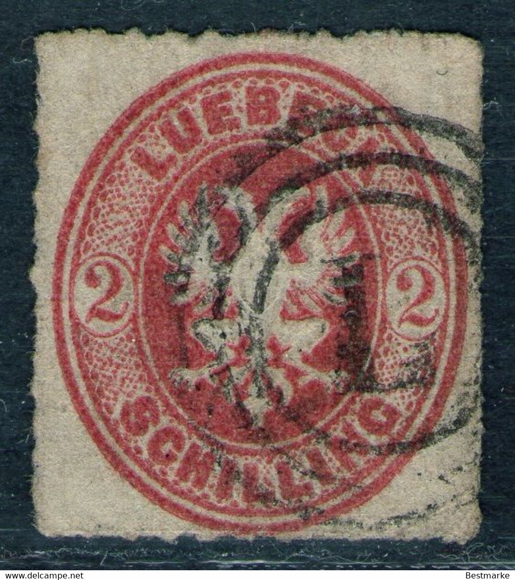 Dreiringstempel "L" Auf 2 Schilling Karmin - Lübeck Nr. 10 - Pracht - Lübeck