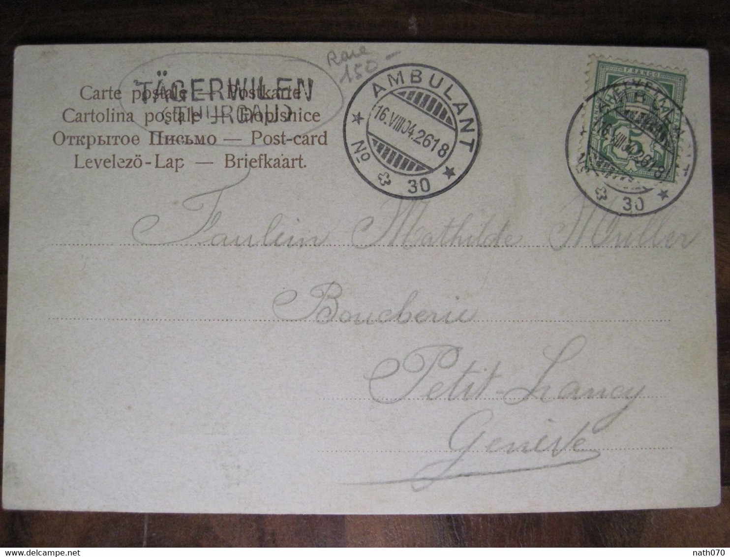 Suisse 1904 Helvetia Ambulant Cad Cachet Cpa Ak Schweiz Tägerwilen Tuurgau Gottlieben Schloss - Postmark Collection