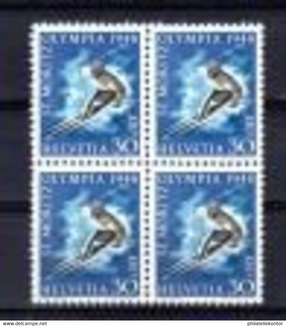 Schweiz Olympiade 1948 SBK Nr. W28w (Michel Nr. 495x) Viererblock ** - Hiver 1948: St-Moritz