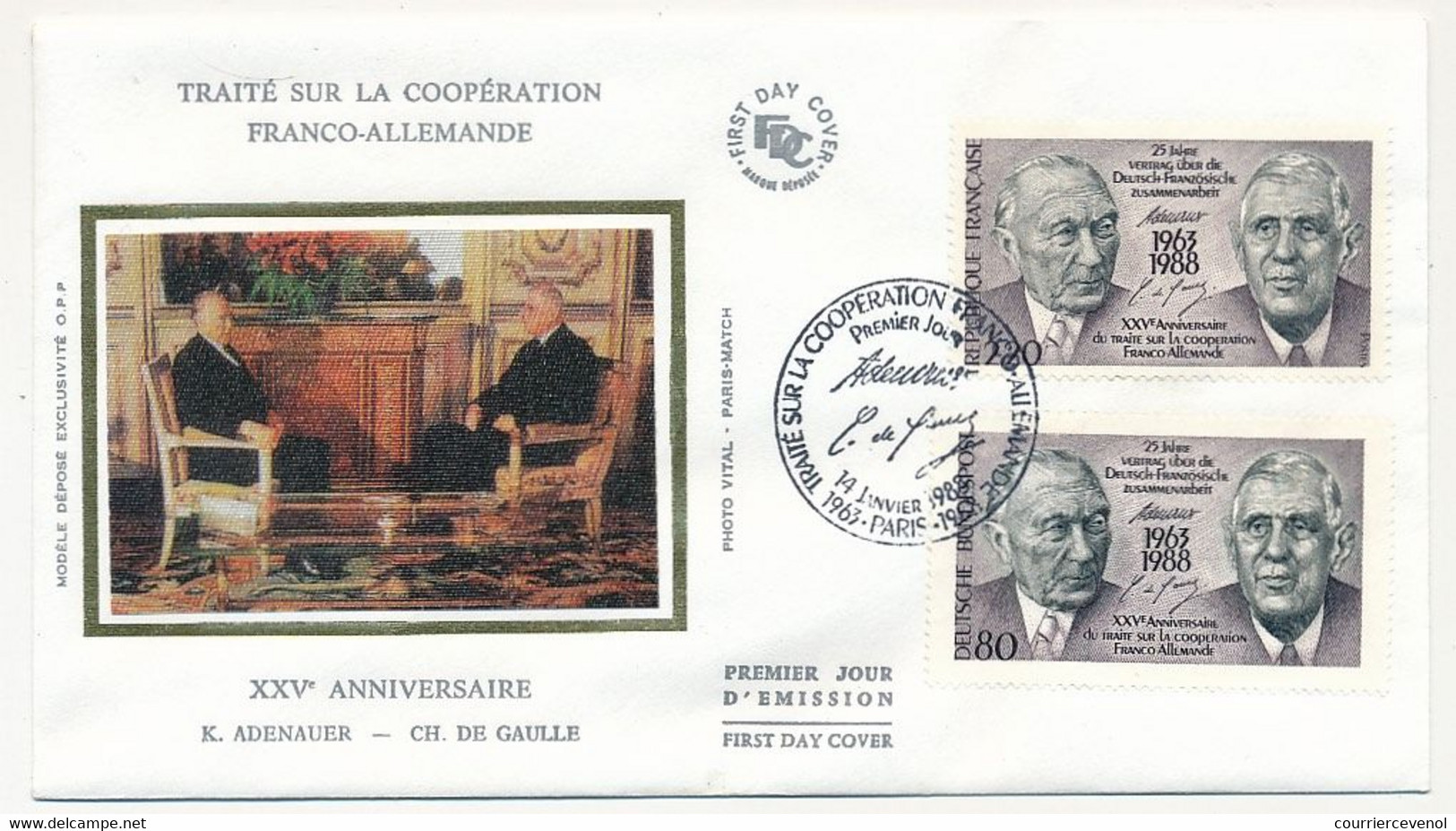 FRANCE - 3 Enveloppes FDC Soie - Traité Coopération Franco Allemande - Paris 14 Janvier 1998 X2 - ALLEMAGNE BONN X1 - 1980-1989