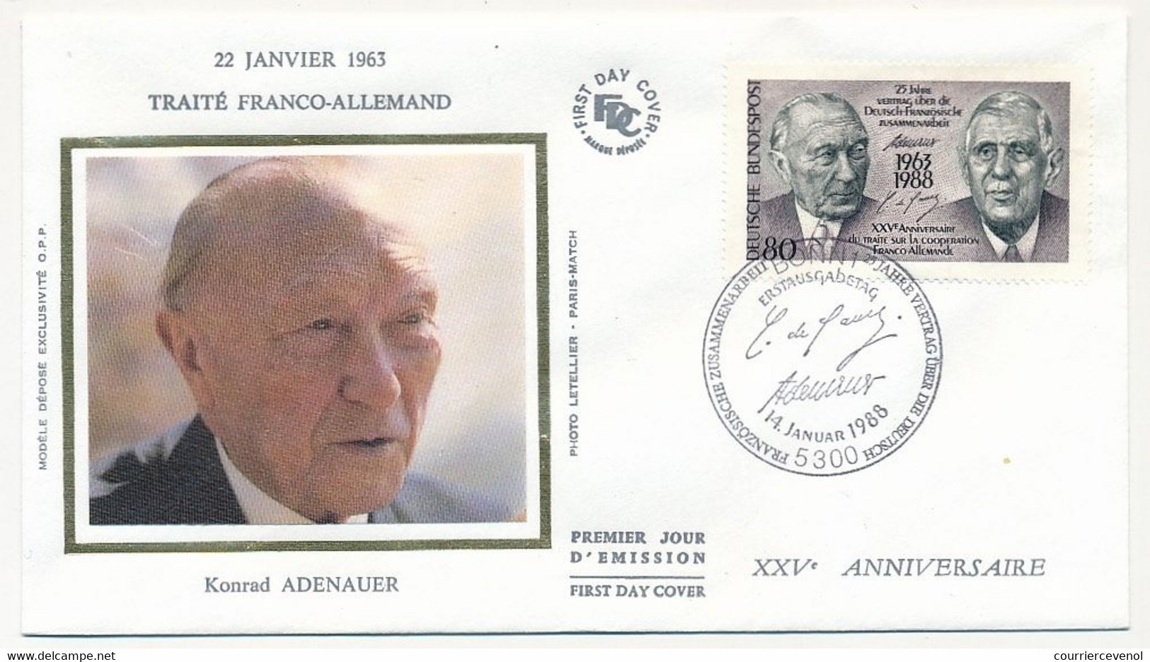 FRANCE - 3 Enveloppes FDC Soie - Traité Coopération Franco Allemande - Paris 14 Janvier 1998 X2 - ALLEMAGNE BONN X1 - 1980-1989