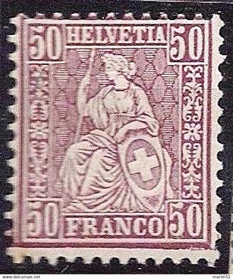 Schweiz Suisse HELVETIA 1867: Zu 43 Mi 35 Yv 48 - 50c Lila  ** Postfrisch MNH (Zumstein CHF 140.00) - Ungebraucht