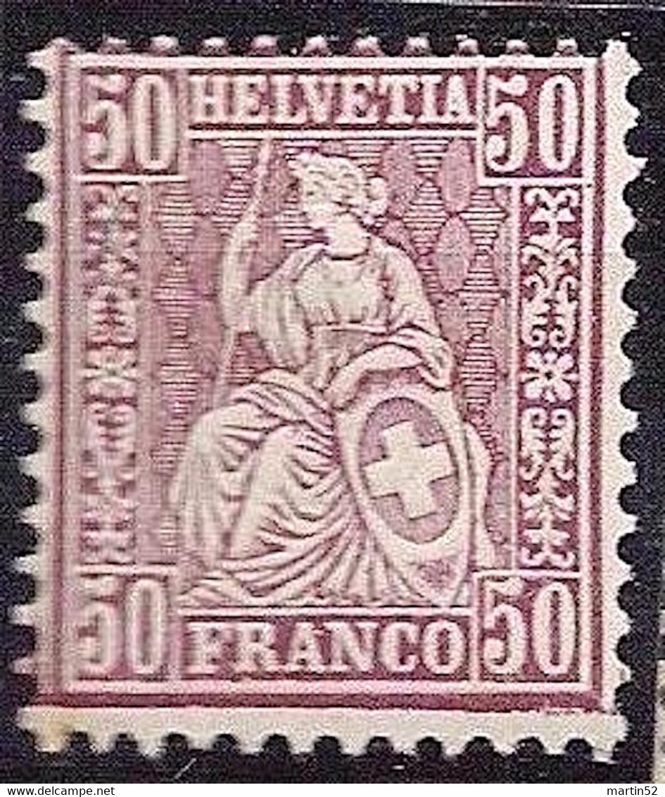 Schweiz Suisse HELVETIA 1867: Zu 43 Mi 35 Yv 48 - 50c Lila  * Mit Falz Avec Charnière MLH (Zumstein CHF 70.00) - Unused Stamps
