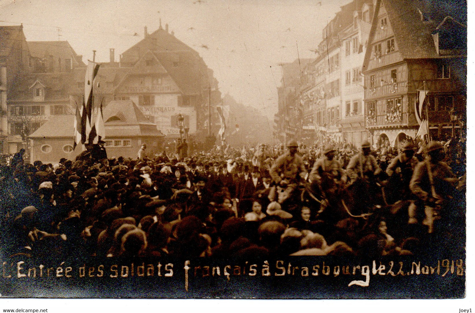 Carte Photo Strasbourg Entrée Des Soldats Français à Strasbourg Le 22 Novembre 1918 - Guerre, Militaire